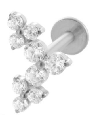 A silver zircon flat back labret stud in implant grade titanium by Willow and Thorn