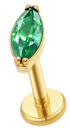 A gold zircon flat back labret stud in implant grade titanium, suitable for a healed helix piercing