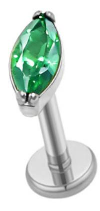 A silver zircon flat back labret stud in implant grade titanium, suitable for a healing helix piercing