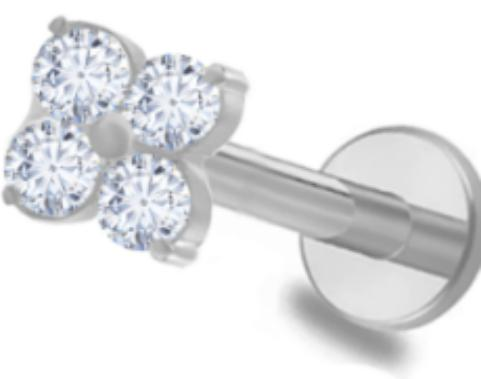 Implant grade titanium threadless labret stud in a silver finish