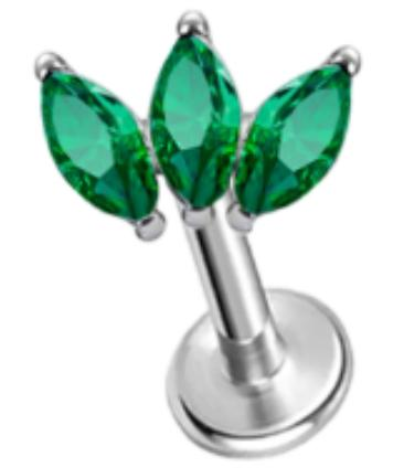 A silver zircon threadless labret stud in implant grade titanium by Willow and Thorn
