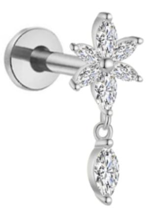 A silver zircon flat back labret stud in implant grade titanium, suitable for a newly pierced lobe