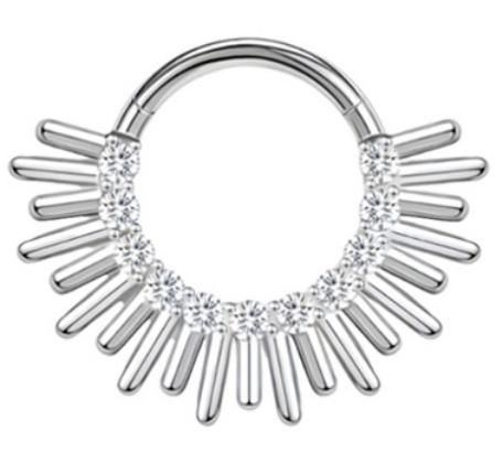A silver zircon segment clicker ring in implant grade titanium by Willow and Thorn