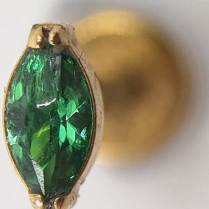 gold green marquise zircon flat back labret stud in nickel free implant grade ASTM F-136 titanium by Willow and Thorn