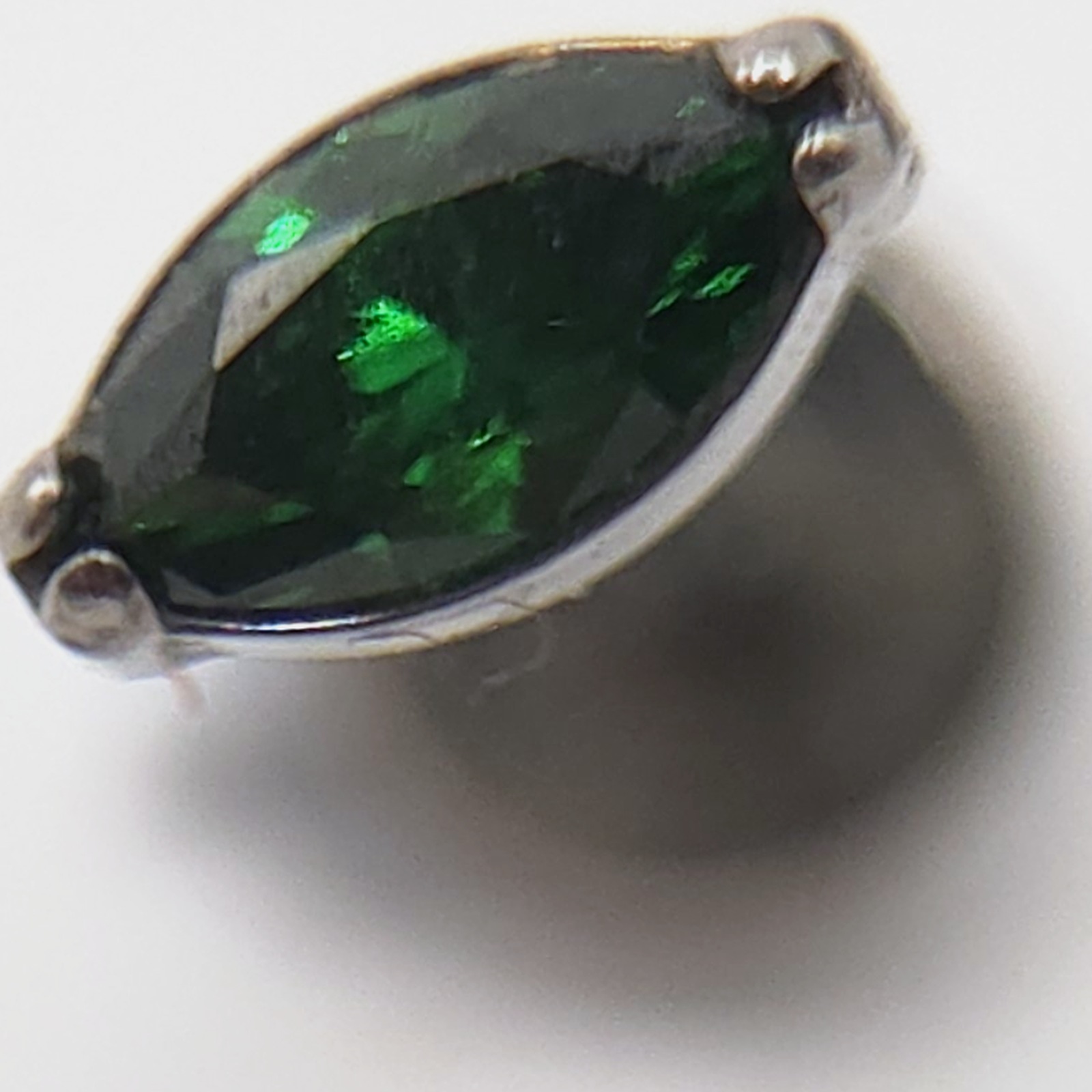 silver green marquise zircon flat back labret stud in nickel free implant grade ASTM F-136 titanium by Willow and Thorn