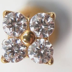 gold four stone zircon flat back labret stud in nickel free implant grade ASTM F-136 titanium by Willow and Thorn
