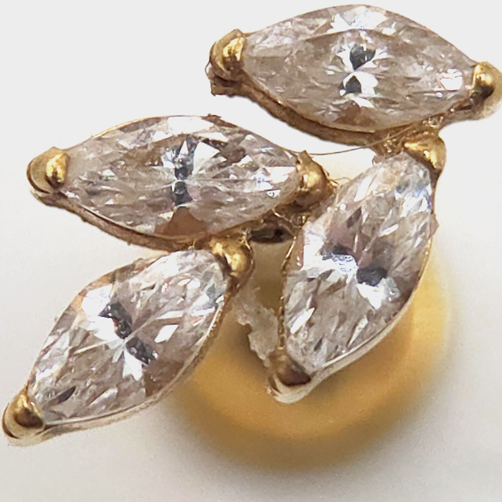 gold marquise zircon leaf cluster flat back labret stud in nickel free implant grade ASTM F-136 titanium by Willow and Thorn