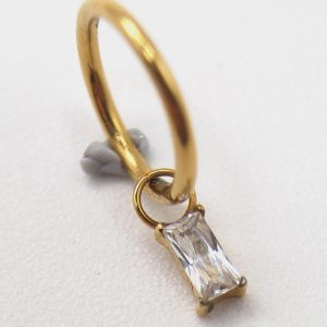 gold hoop with baguette zircon drop in nickel free implant grade ASTM F-136 titanium by Willow and Thorn