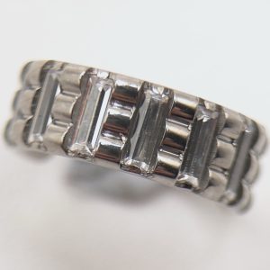 silver baguette zircon eternity ring in nickel free implant grade ASTM F-136 titanium by Willow and Thorn