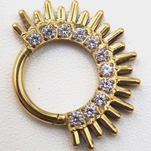 gold zircon spike segment clicker ring in nickel free implant grade ASTM F-136 titanium by Willow and Thorn