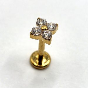 Gold Four Stone Flat Back Labret in nickel free implant grade titanium, Willow & Thorn
