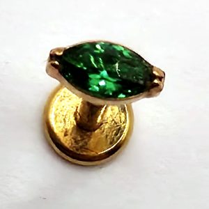 Gold Green Marquise Flat Back Labret in nickel free implant grade titanium, Willow & Thorn