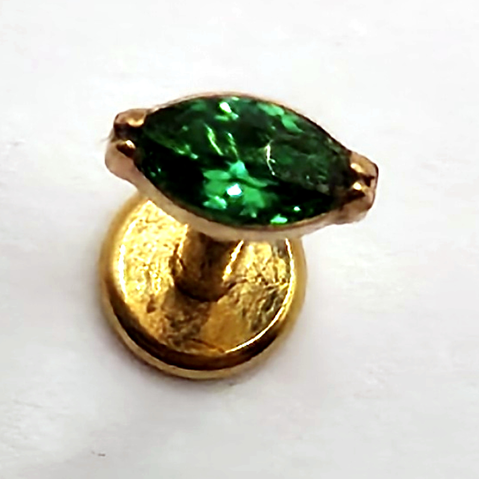 Gold Green Marquise Flat Back Labret in nickel free implant grade titanium, Willow & Thorn