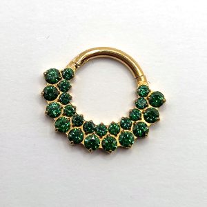 Gold Green Stone Clicker Hoop in nickel free implant grade titanium, Willow & Thorn