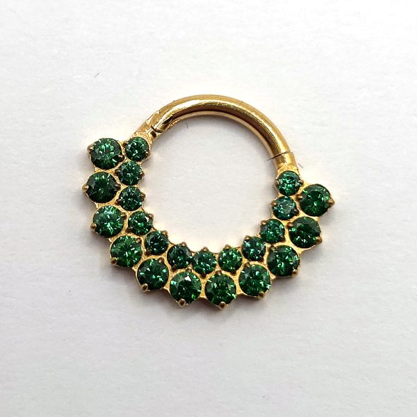 Gold Green Stone Clicker Hoop in nickel free implant grade titanium, Willow & Thorn