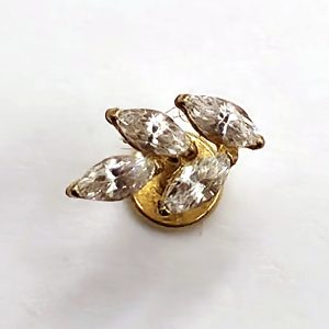 Gold Leaf Cluster Flat Back Labret in nickel free implant grade titanium, Willow & Thorn