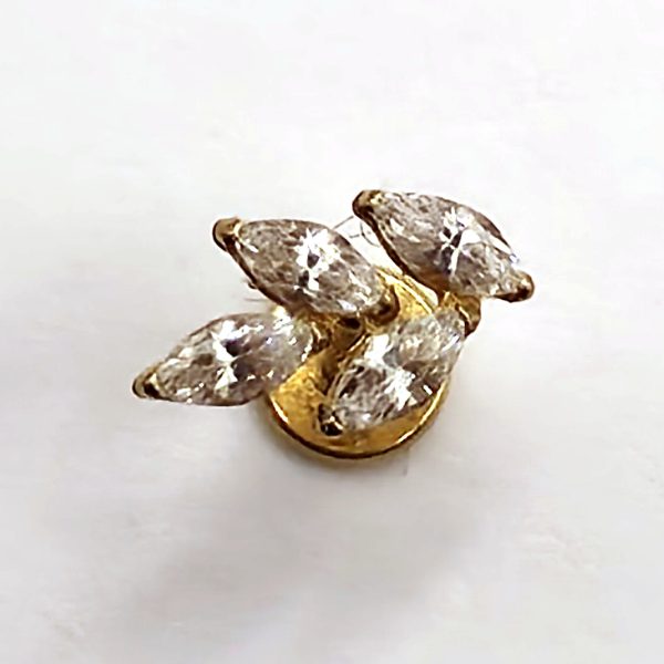 Gold Leaf Cluster Flat Back Labret in nickel free implant grade titanium, Willow & Thorn