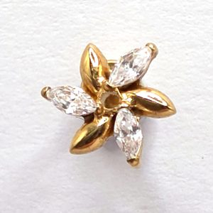 Gold Marquise Flower Flat Back Labret in nickel free implant grade titanium, Willow & Thorn