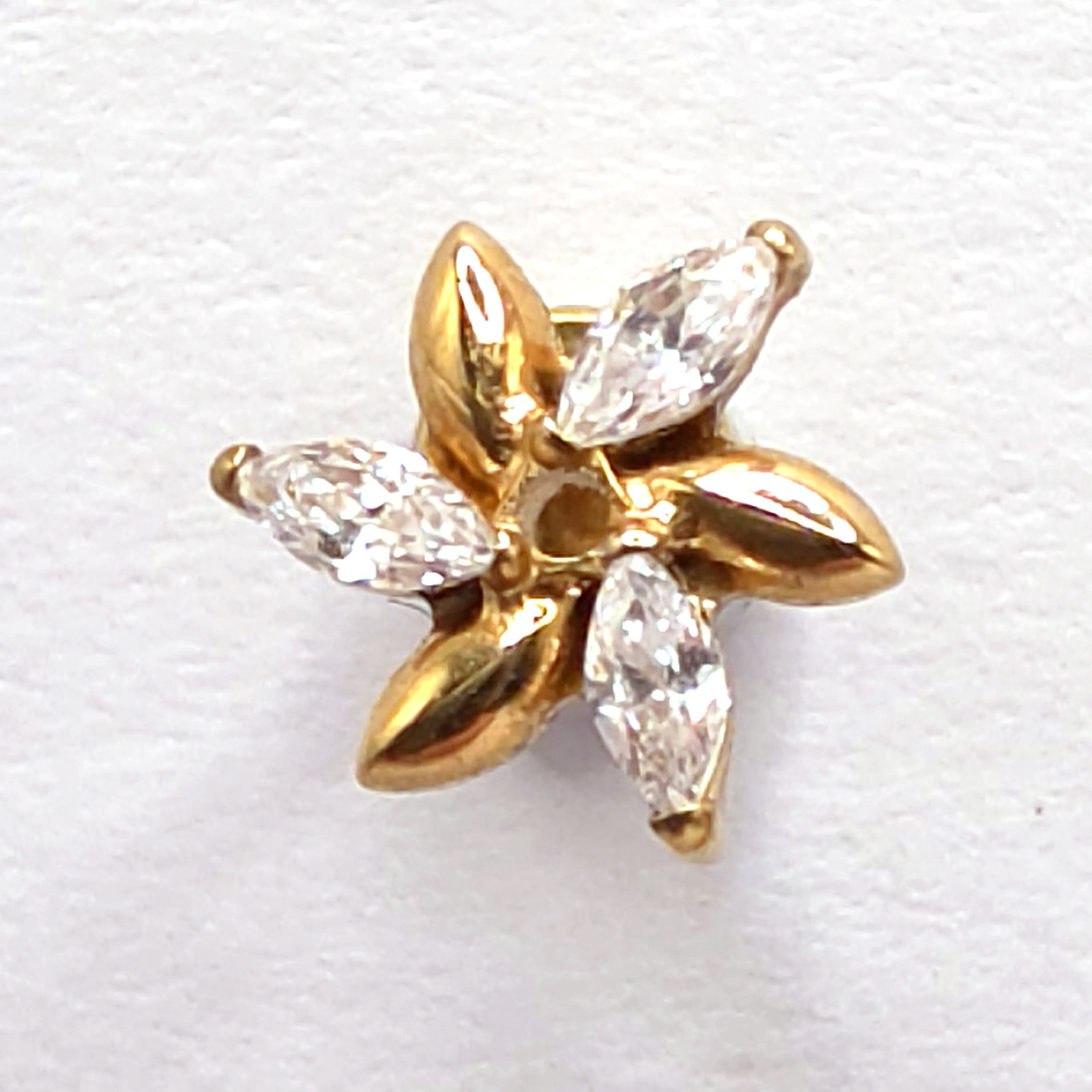Gold Marquise Flower Flat Back Labret in nickel free implant grade titanium, Willow & Thorn
