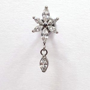 Silver Flower Drop Flat Back Labret in nickel free implant grade titanium, Willow & Thorn