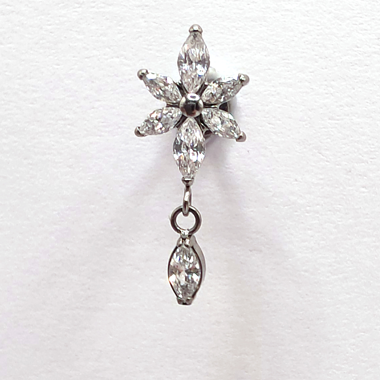 Silver Flower Drop Flat Back Labret in nickel free implant grade titanium, Willow & Thorn