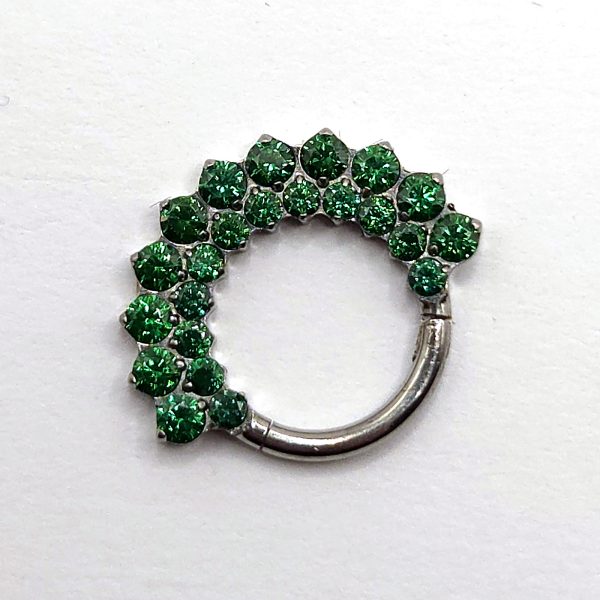 Silver Green Stone Clicker Hoop in nickel free implant grade titanium, Willow & Thorn