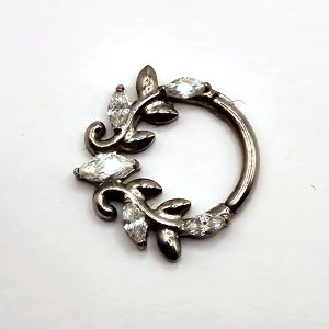 Silver Leaf Clicker Hoop in nickel free implant grade titanium, Willow & Thorn