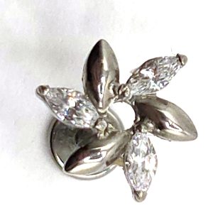 Silver Marquise Flower Flat Back Labret in nickel free implant grade titanium, Willow & Thorn