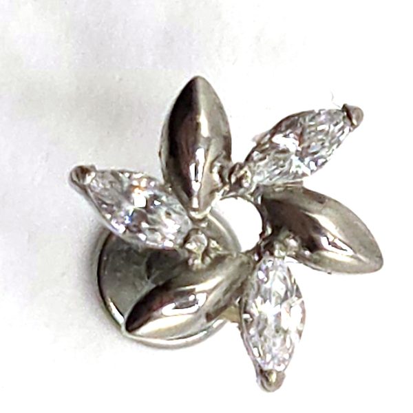 Silver Marquise Flower Flat Back Labret in nickel free implant grade titanium, Willow & Thorn