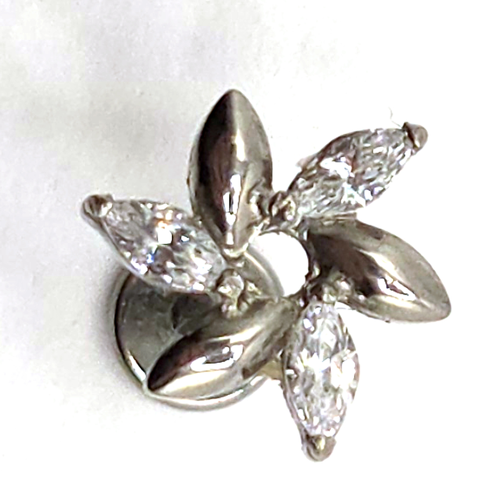 Silver Marquise Flower Flat Back Labret in nickel free implant grade titanium, Willow & Thorn