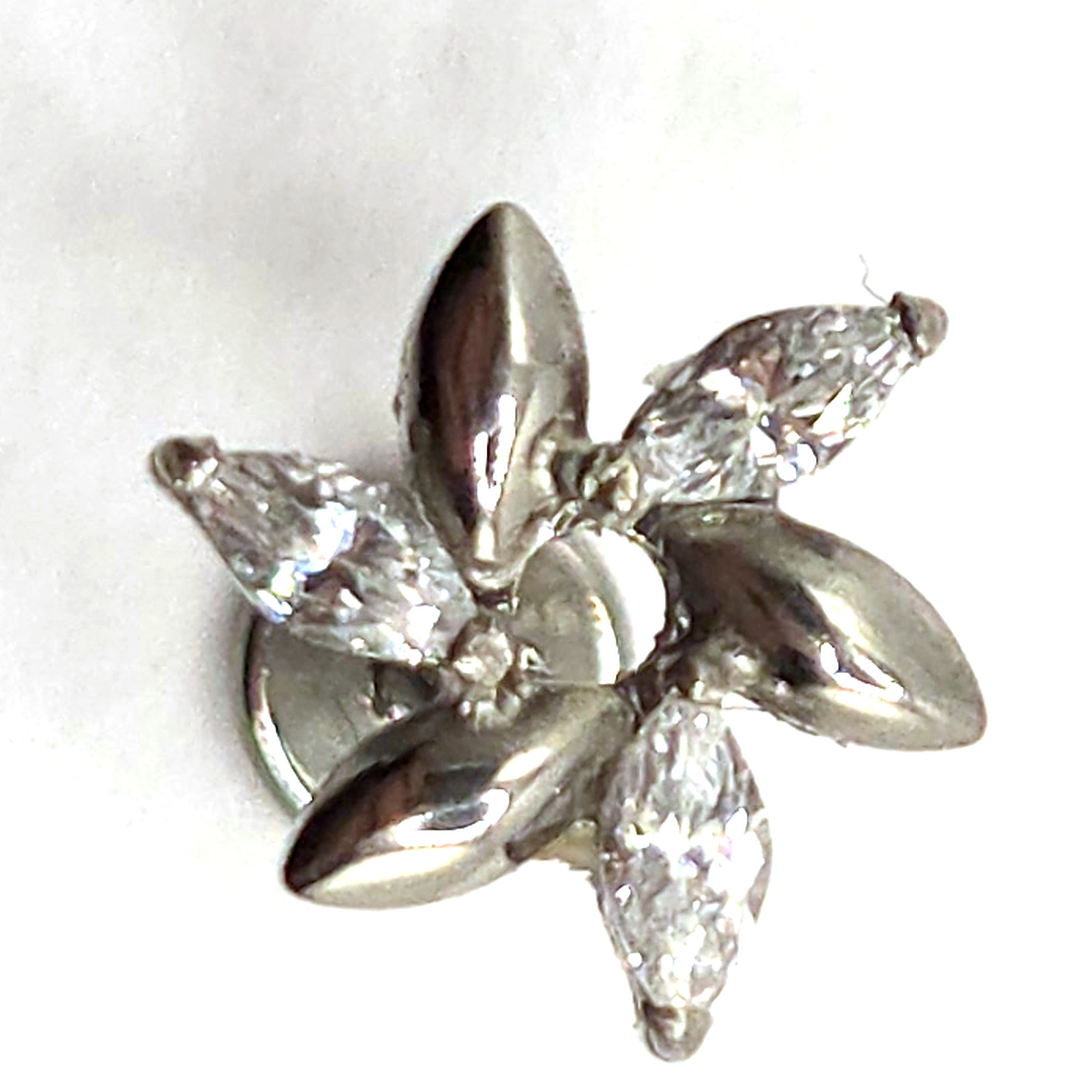 Silver Marquise Flower Flat Back Labret in nickel free implant grade titanium, Willow & Thorn