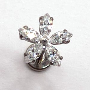 Silver Petal Flower Flat Back Labret in nickel free implant grade titanium, Willow & Thorn